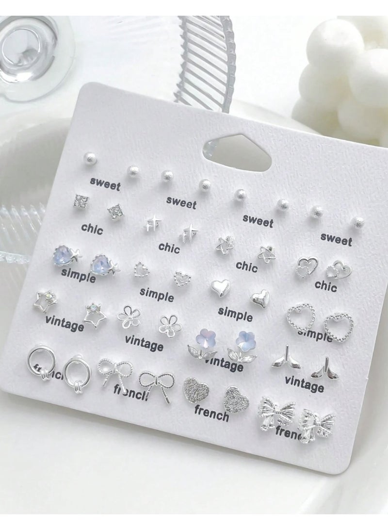 ڤيا مجموعة أقراط فاخرة مكونة من 40 قطعة بتصميم الفراشة والتاج - Image 4